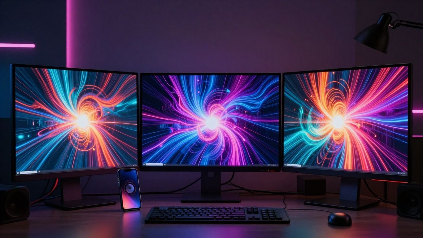 AI music video generator apps on phone and desktop.