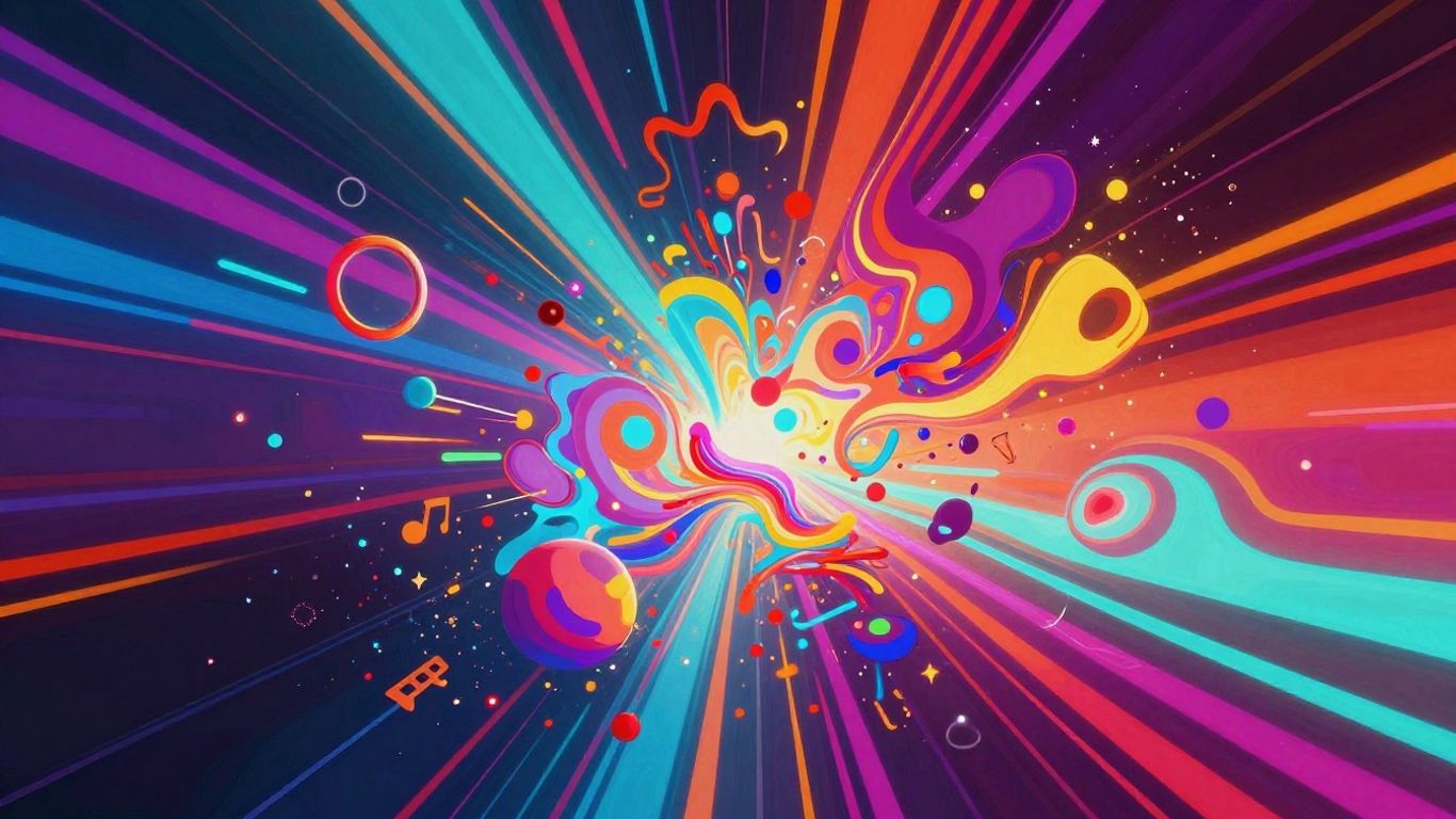 AI music video visualizer with abstract shapes and light.