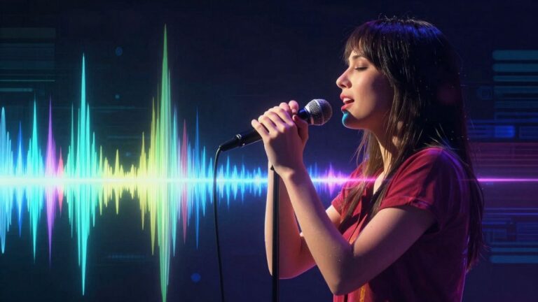 AI singing a song with a microphone.