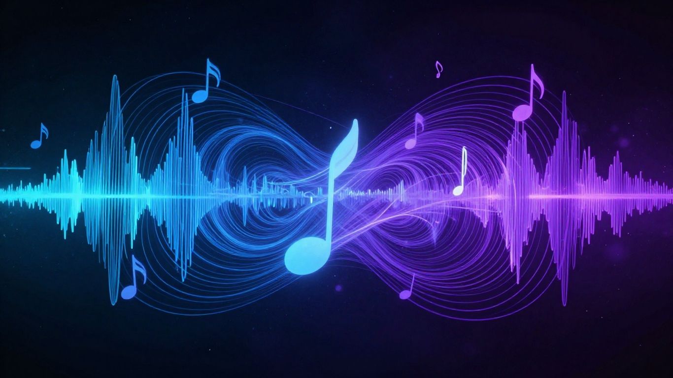 AI music generation, sound waves, abstract art