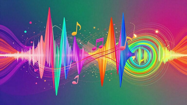 AI music generation concept art with sound waves.