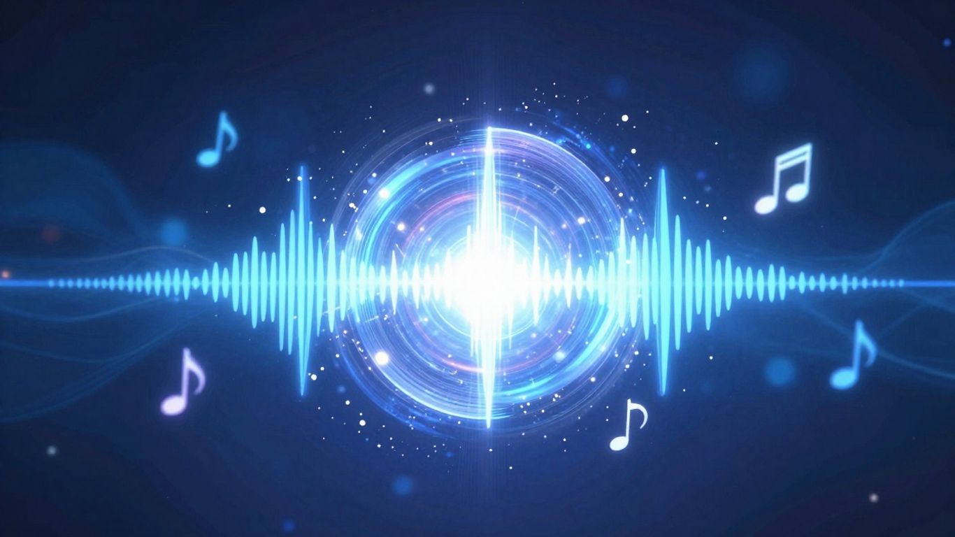 Abstract sound waves and musical notes.