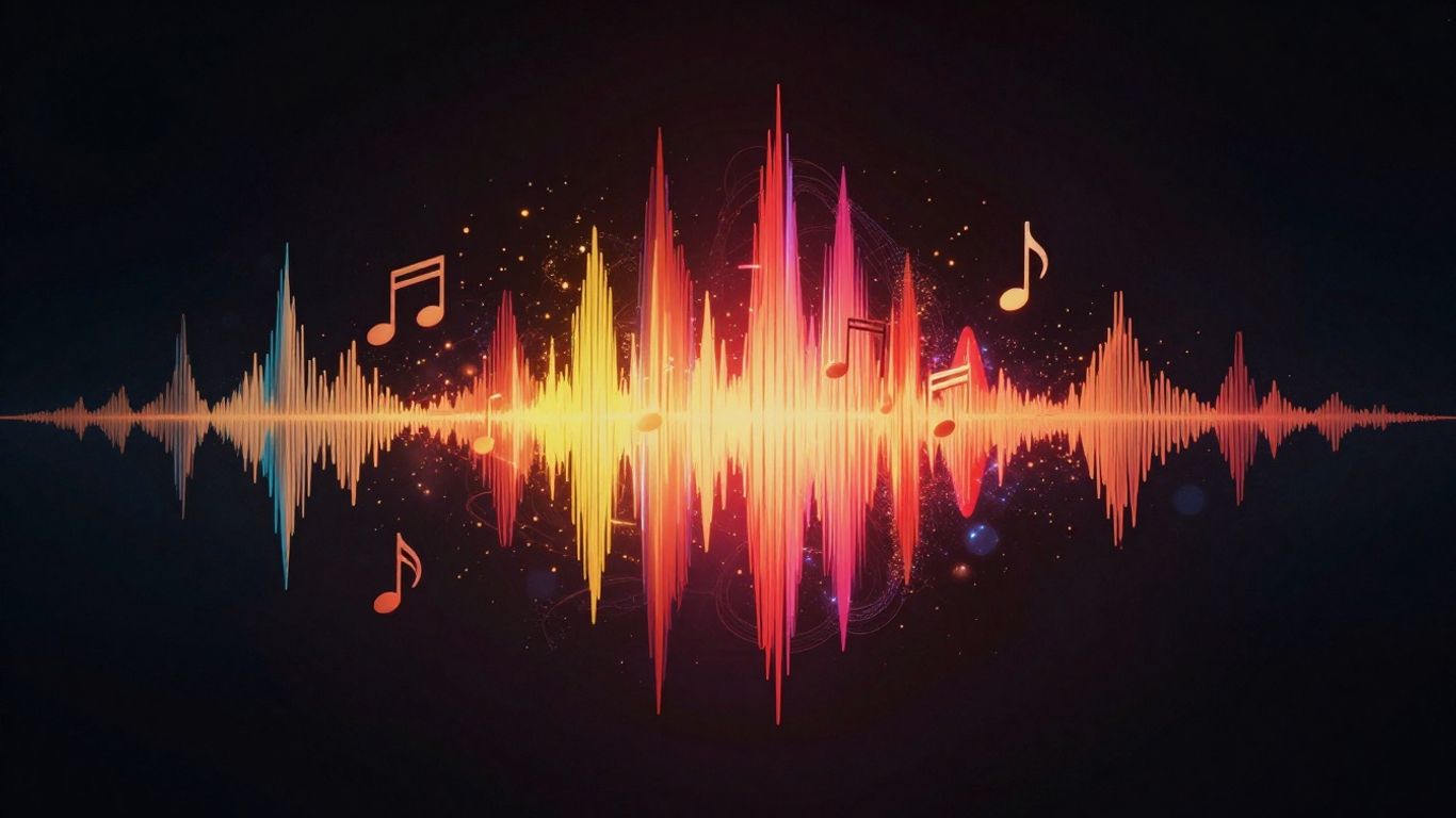 AI music generation sound wave transforming into notes.