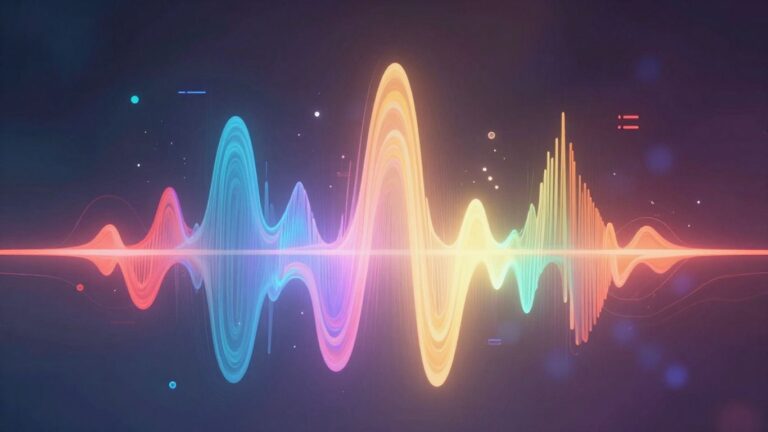 AI music creation interface with colorful sound waves.
