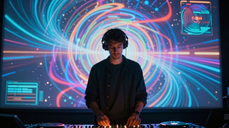 Musician using AI for music video creation.