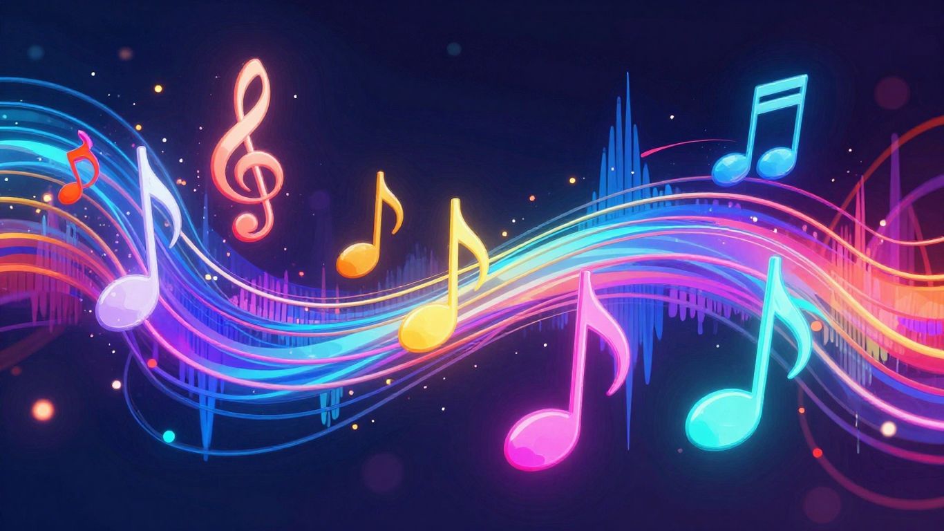 AI music generation concept art with sound waves.