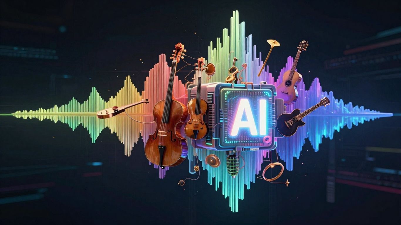 AI song generator comparison with musical instruments.