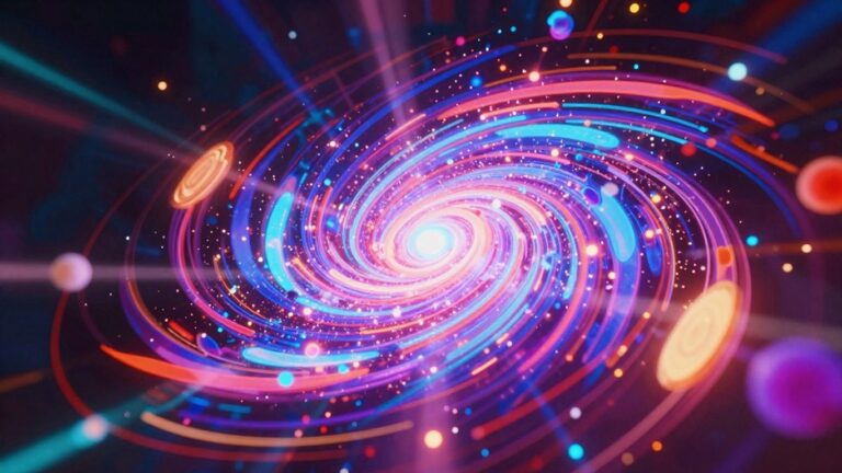 Futuristic AI music video scene with abstract digital art.