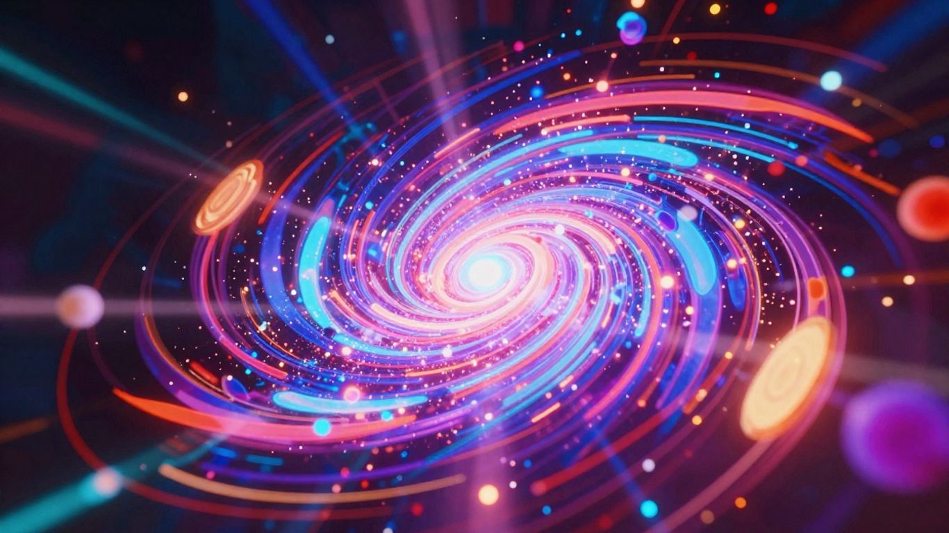 Futuristic AI music video scene with abstract digital art.