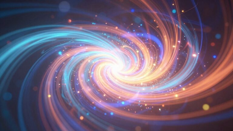 Abstract music visualizer with glowing lights and colors.