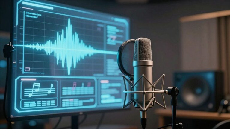 AI vocal generation technology in a studio setting.