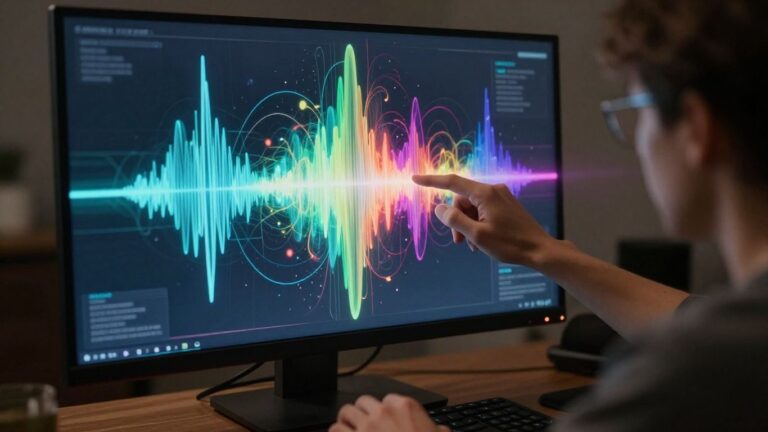 AI music creation interface with sound waves