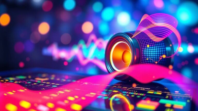 AI music video interface with sound waves.
