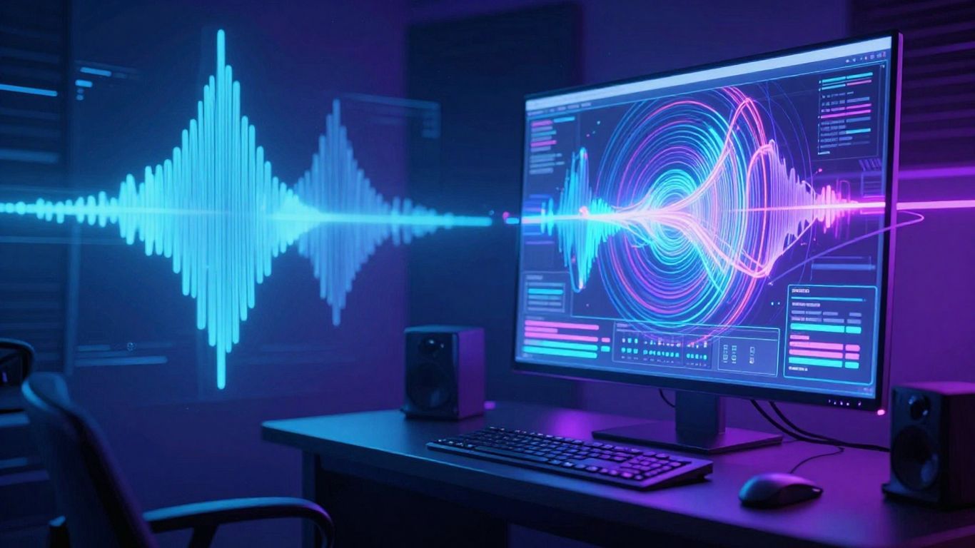 AI music video generator interface with abstract visuals.