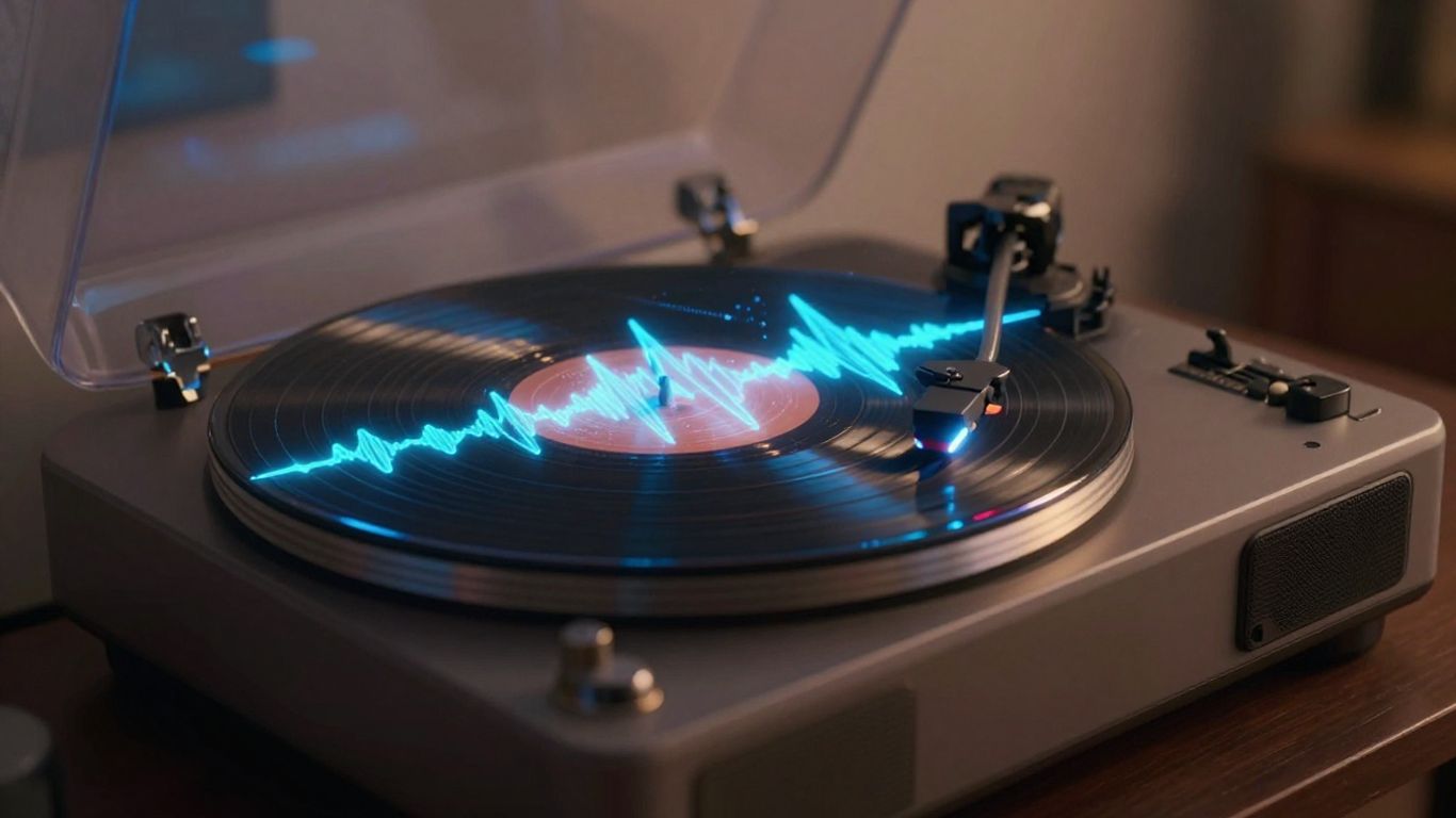AI music waveform from a record player.