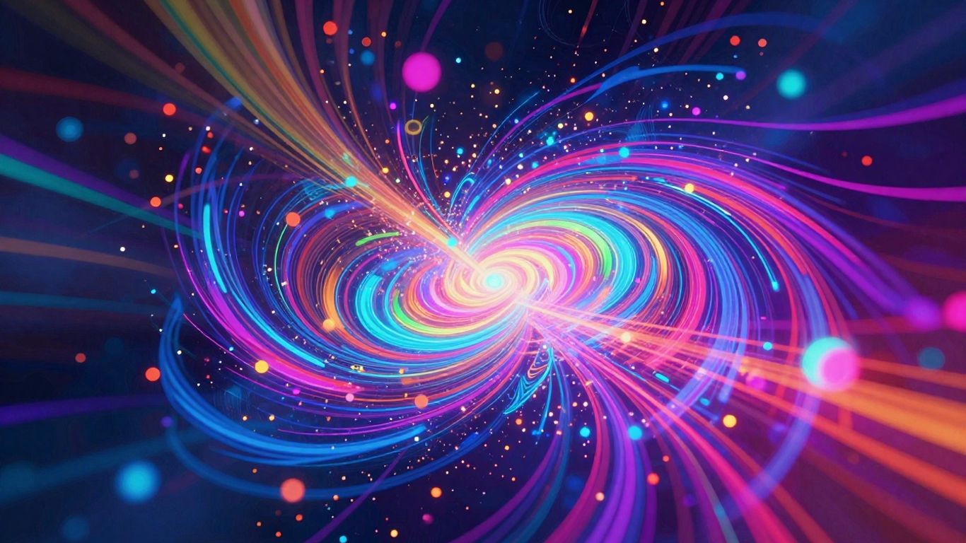 AI music video visualizer with colorful lights and shapes.