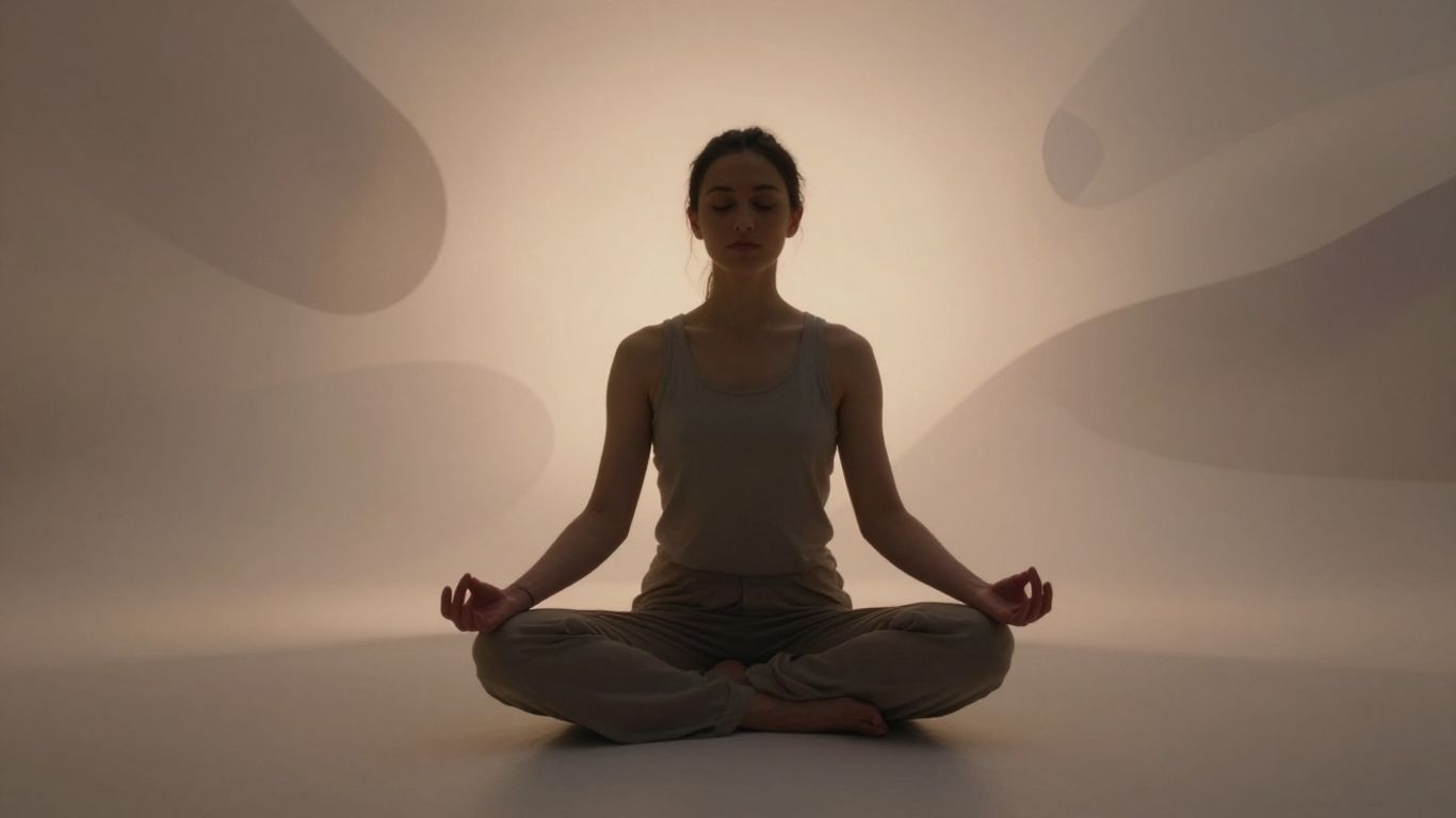 Person meditating with calming abstract visuals.