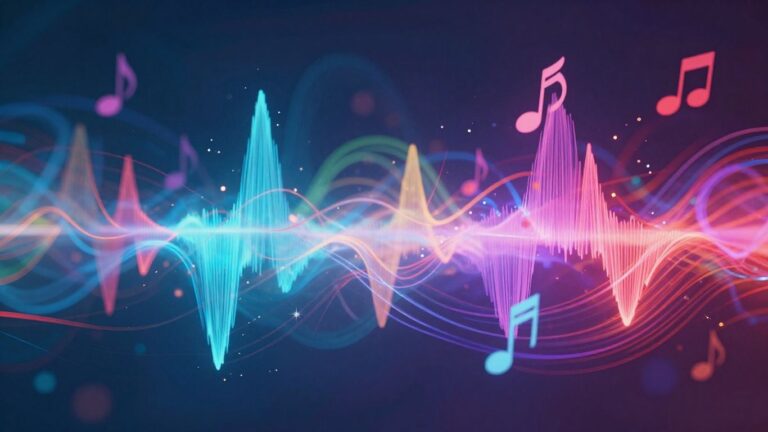Abstract digital art with music and AI elements.