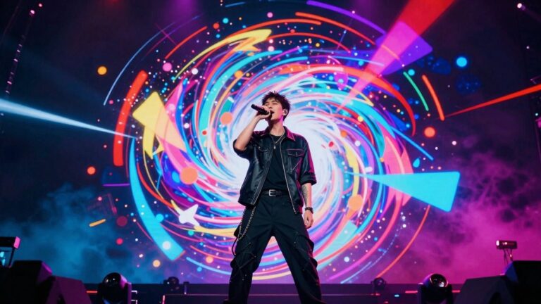 AI music video visuals with artist on stage.