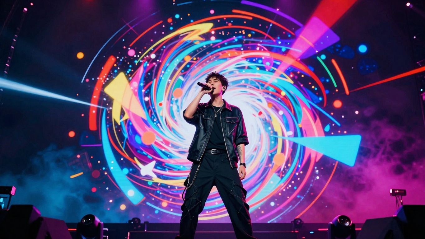 AI music video visuals with artist on stage.