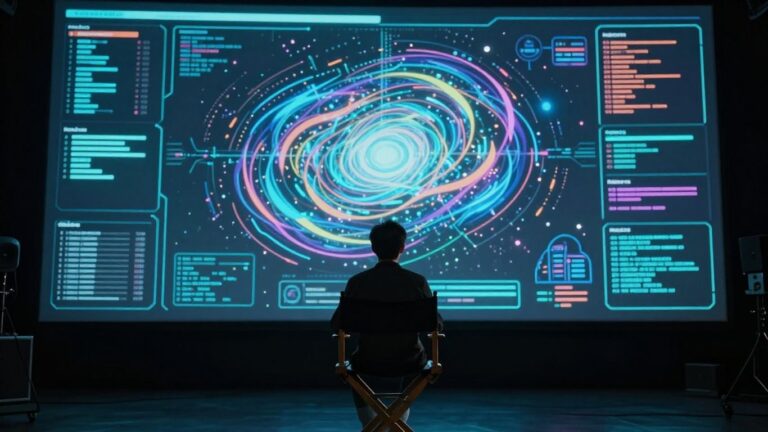 AI interface and director's chair for music video production.