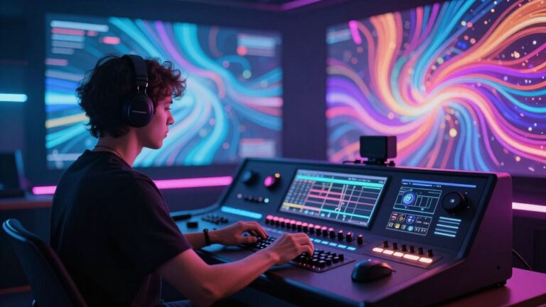 Musician using AI for music video production.